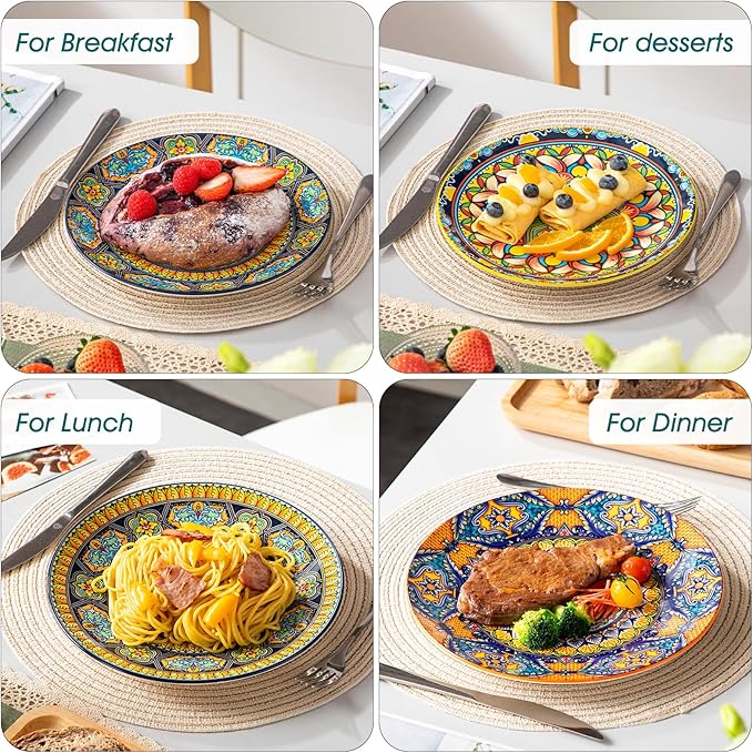 vancasso Colorful Dessert Plates Set of 6 8.5 Inch Ceramic Salad Plates Boho Small Dinner Plates Bohemian Printed Kitchen Plate for Breakfast Microwave &amp Dishwasher Safe Dishes Series KRVI
