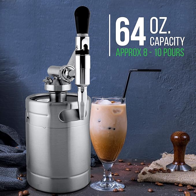 NutriChef Nitro Cold Brew Coffee Maker - Home Brew Coffee Keg Nitrogen Coffee Machine Dispenser System w/ Pressure Relieving Valve Kit &amp Stout Creamer Faucet Stainless steel - NutriChef NCNTROCB