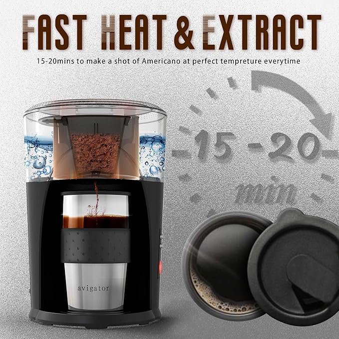 Portable Coffee Maker for Travel Camping Car Compact Drip Coffee Machine Single Serve with 10 oz Travel Mug for Traveling RV Office Home and Dorm 12V Black