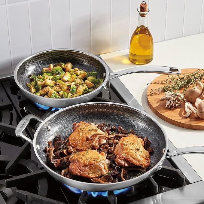 Cuisinart FusionPlus Hybrid Nonstick Stainless Steel Cookware Set 2-Piece Skillet Cooking Set with PFAS-Free PURELYSEAR Ceramic Non Stick Technology Scratch Proof Cool Grip Handles Dishwasher Safe