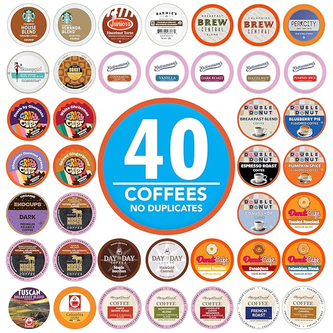 Crazy Cups Coffee Pods Variety Pack Sampler from Top Brands Assorted Single Serve for Keurig K Cups Coffee Makers 40 Unique Cups