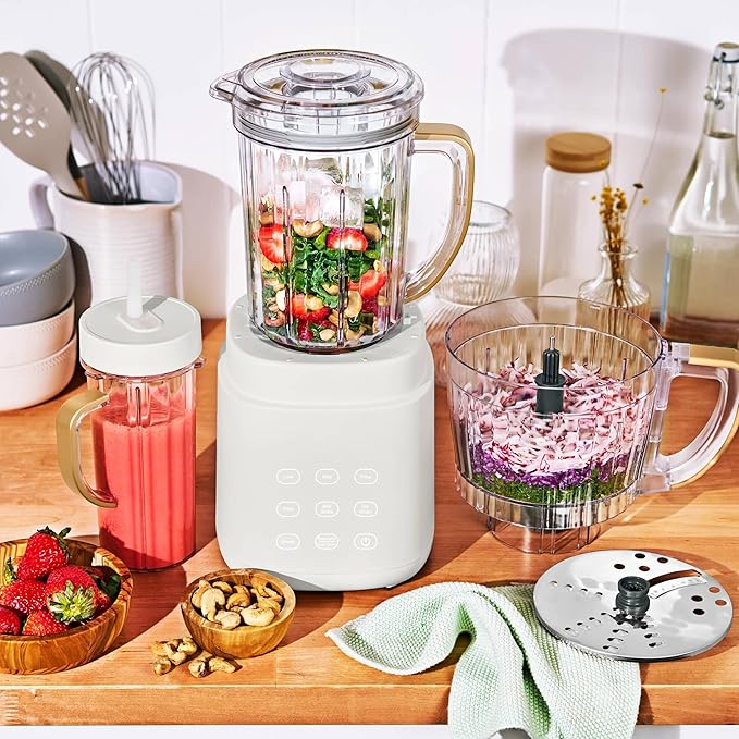 3-in-1 Kitchen Appliance System with Blender Food Processor and Personal Cup (White Icing)