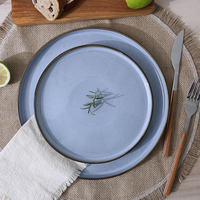 Famiware Annecy Dinner Plates and Bowls Sets Stoneware Dinnerware Sets Dishes Set for 6 18 Pieces Handmade Dishware Set - Microwave &amp Dishwasher Safe Double Reactive Glaze Tableware Reactive