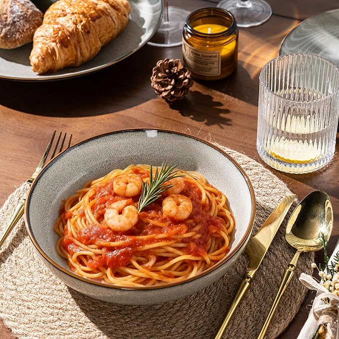 GBHOME 24 Pieces Ceramic Dinnerware Sets for 6 Stoneware Plates and Bowls Set with Reactive Glaze Scratch Resistant Stoneware Dishes Set Dishwasher &amp Microwave Safe