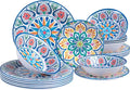 18 Pieces Melamine Dinnerware Sets Service for 6 Paisley Kitchen Plates and Bowls Set Unbreakable &amp Lightweight Dinnerware Set Camping Dishs Indoor Outdoor Use Spanish Floral Pattern