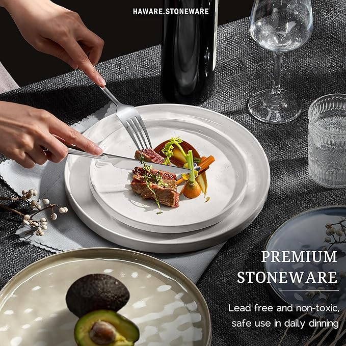 HaWare Dinnerware Sets 24-Piece Plates and Bowls Set Stoneware Dish Set for 8 Ceramic Dinnerware for Home Restaurant Chip and Scratch Resistant Microwave and Dishwasher Safe Multicolor