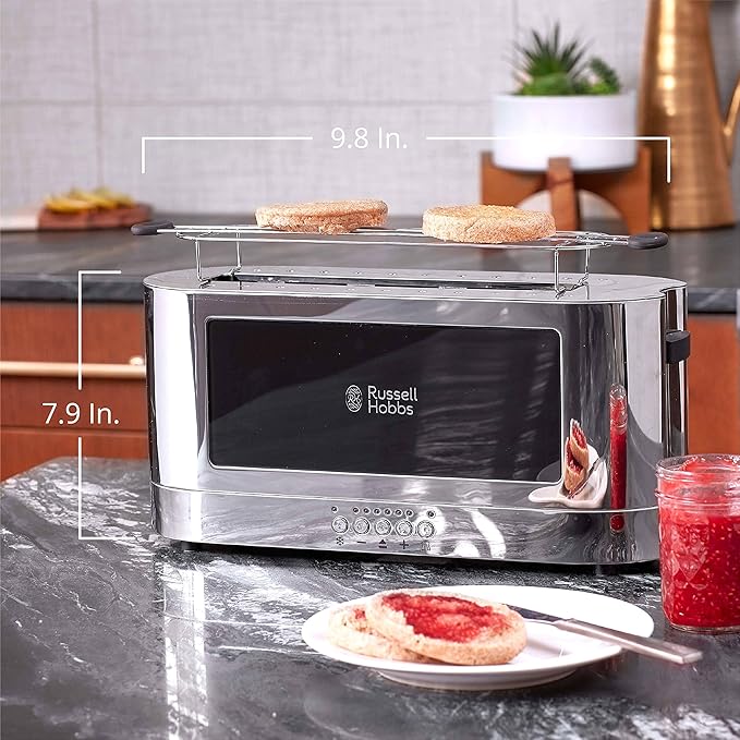 Russell Hobbs TRL9300BKR 2-Slice Glass Accent Long Toaster Black &amp Silver