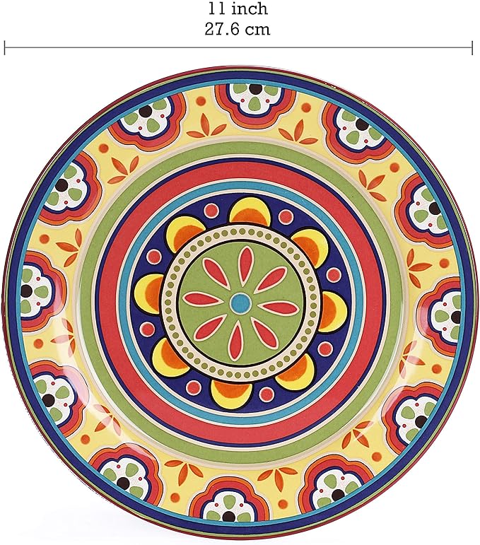 Bico Tunisian Ceramic 12 pcs Dinnerware Set Service for 4 Inclusive of 11 inch Dinner Plates 8.75 inch Salad Plates and 26oz Cereal Bowls for Party Microwave &amp Dishwasher Safe