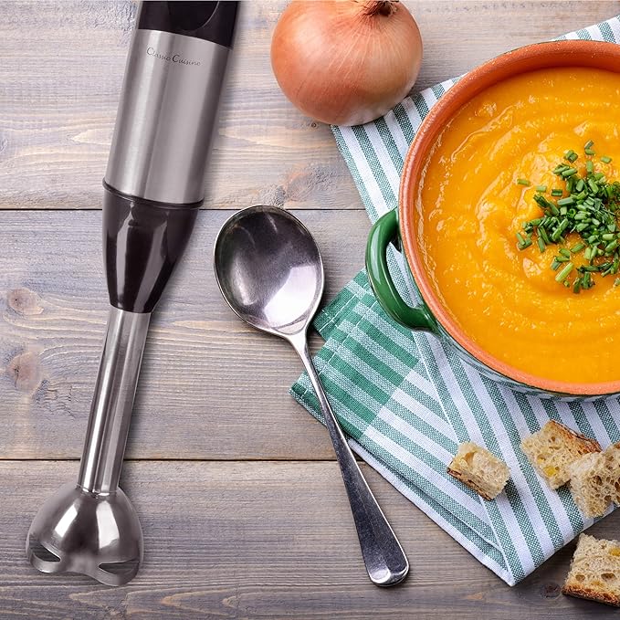 6-Speed Immersion Blender - 4-in-1 Hand Mixer with Whisk Food Processor Cup and 32oz Beaker for Soup Smoothies and More by Classic Cuisine (Black)