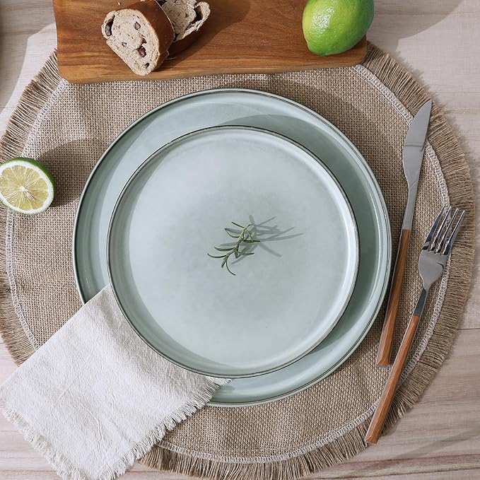 Famiware Annecy Dinner Plates and Bowls Sets Stoneware Dinnerware Sets Dishes Set for 6 18 Pieces Handmade Dishware Set - Microwave &amp Dishwasher Safe Double Reactive Glaze Tableware Grey-Blue