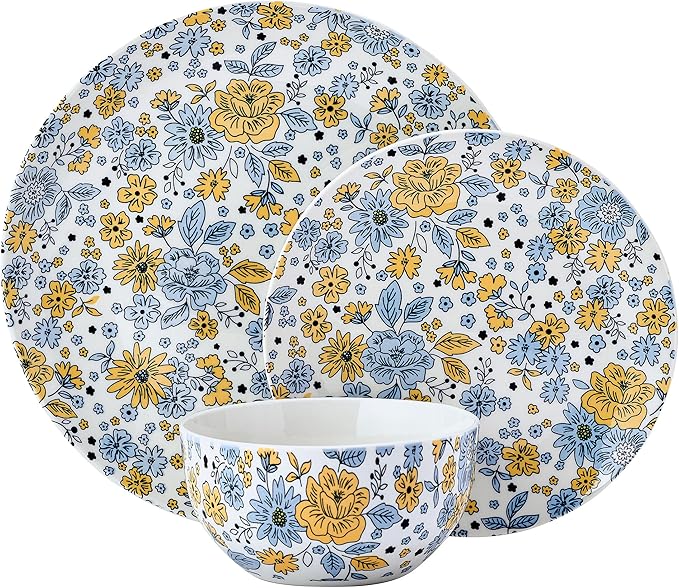 Pfaltzgtraff Vibrant Garden 12 Piece Floral Stoneware Dinnerware Plate Bowl Dish Set Service for 4