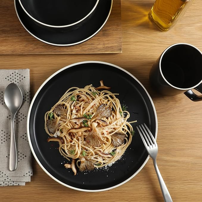 Gibson Home Zuma Nuevo 32 Piece Plates Bowls and Mug (Service for 8) Dinnerware Set - Black