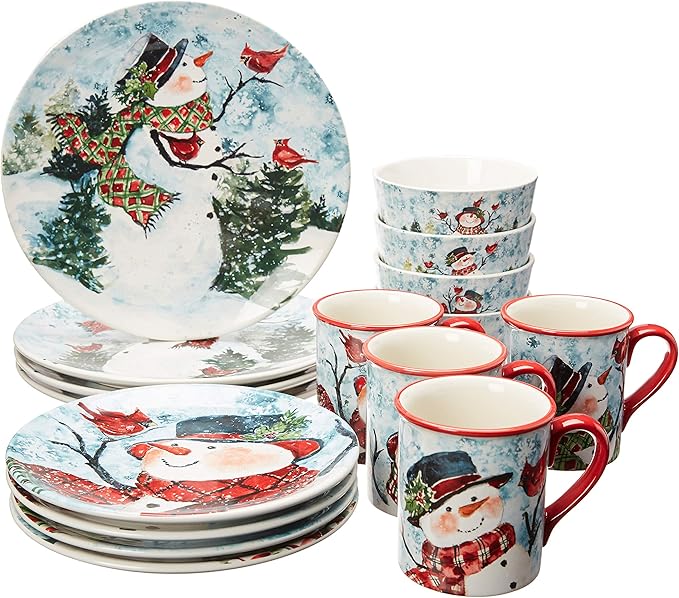 Watercolor Snowman 16pc Dinnerware Set Service for 4