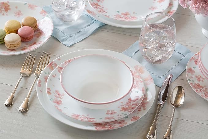 Corelle Adoria Chip and Break Resistant Dinner Set for 4 Person Pink 12-Piece