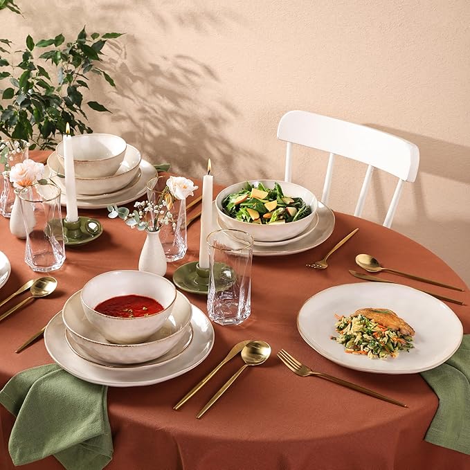 Karaca Aria Reactive Stoneware Plates &amp Bowls Sets - Ceramic Dinnerware Sets for 6 24 Piece Microwave Safe Dish Set incl. Dinner Plate Set with Pasta Bowls Side Plates and Cereal Bowl - Beige