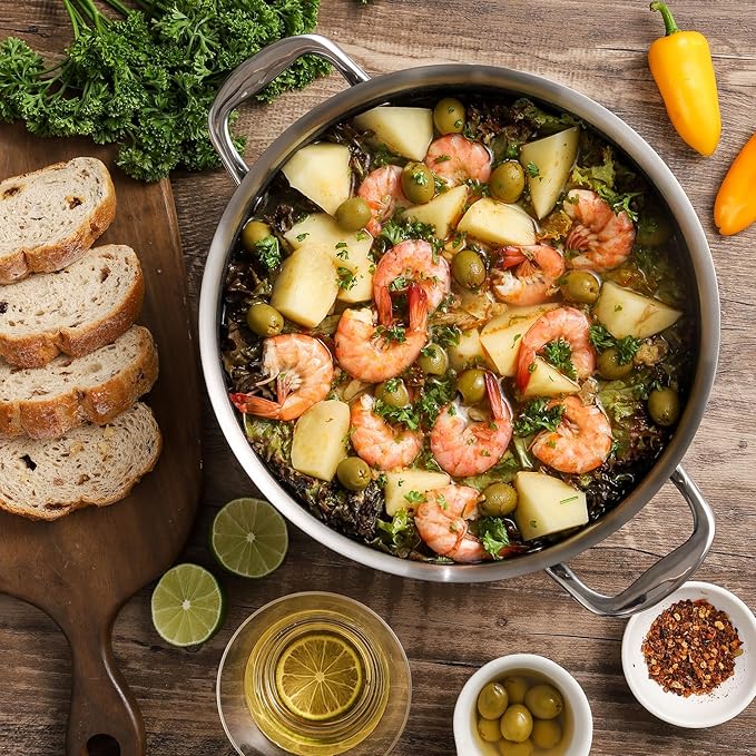DELUXE Hybrid Ceramic Nonstick 6 PCS Pot Set 1.3 3&amp5.4-Quart Pot with Tempered Glass Lid Stainless Steel Cookware Pots with Stay-Cool Handle Dishwasher Safe Compatible with All Cooktops