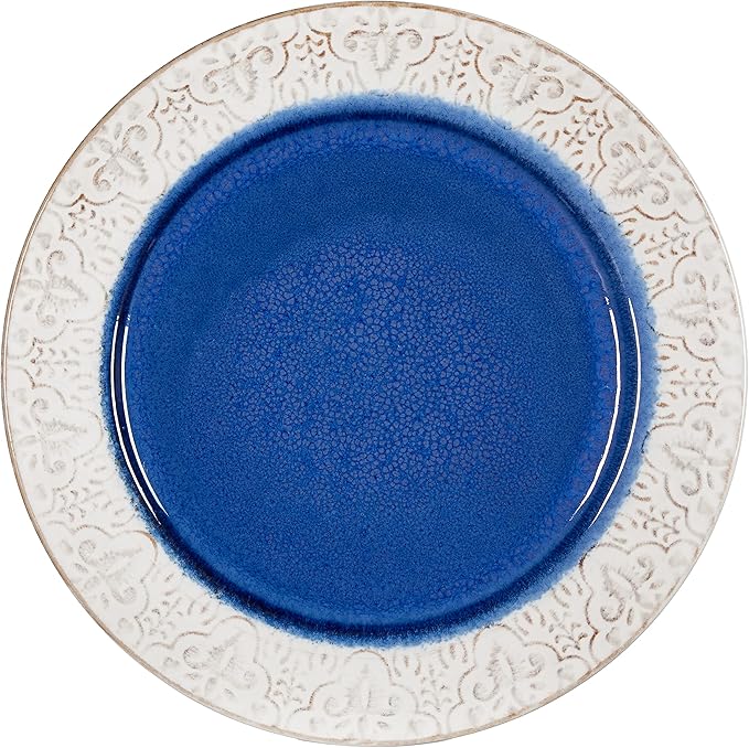 American Atelier Round Dinnerware Sets | Blue Kitchen Plates Bowls and Mugs | 16 Piece Stoneware Granada Collection | Dishwasher &amp Microwave Safe | Service for 4