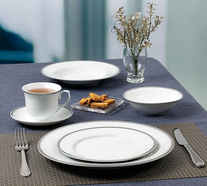 Stylish and Elegant 24 Pieces Porcelain Dinnerware Set Service for 4 People - Alyssa Silver