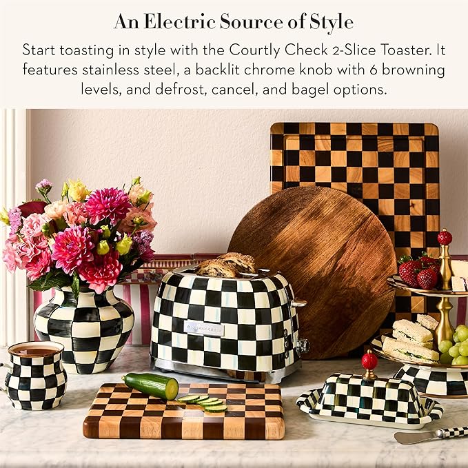 MACKENZIE-CHILDS 2-Slice Toaster Decorative Toaster for Kitchen Black-and-White Courtly Check