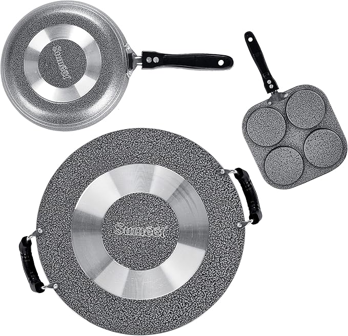 Sumeet NonStick Grizaj Cookware Set (Tawa-30.5cm Dia + Mini Multi Snack Maker - 4 Cavity -19.5cm + Tapper pan - 0.6Ltr - 20Cm Dia)