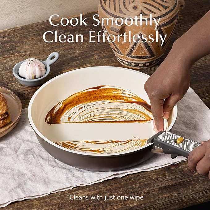 CAROTE 21-Piece Ceramic Cookware Set Nonstick Pots and Pans Set with Detachable Handle Non-Toxic Kitchen Cooking Set Induction Compatible Dishwasher &amp Oven Safe Charcoal