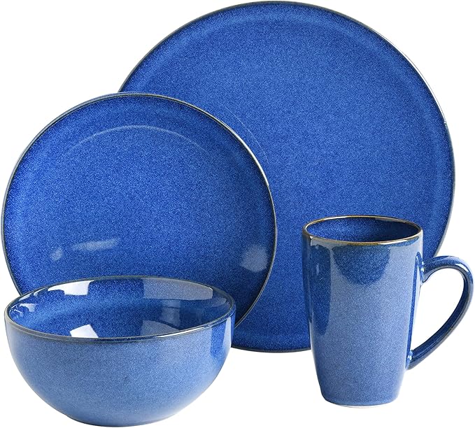 Gibson Elite Lisbon Reactive Dinnerware Set Cobalt Blue Service for 4 (16pcs)
