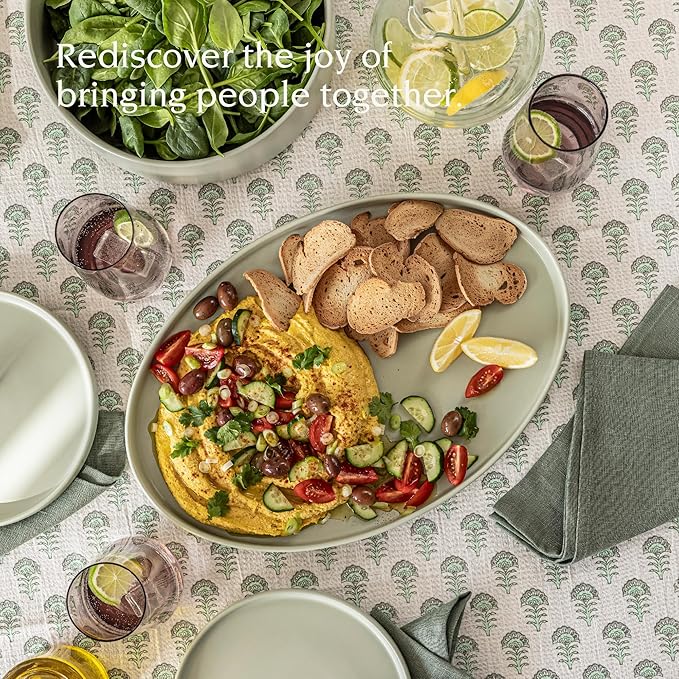 over&ampback Stackable Stoneware Serving Platter - Elegant 1-Piece Oval Serving Platter to Complete Your Kitchen Set - Perfect for Appetizers Desserts and More - 16 L x 11 W - Semi-Matte Sage