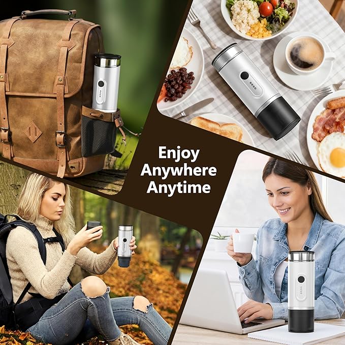 Portable Electric Espresso Machine Self-Heating Travel Coffee Maker with USB-C Compatible with Ground Coffee &amp NS Capsules Ideal for Camping Car RV Hiking &amp Office (White)