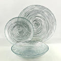 Red Pomegranate Volute Glass Dinnerware Set Set of 12 pcs Silver