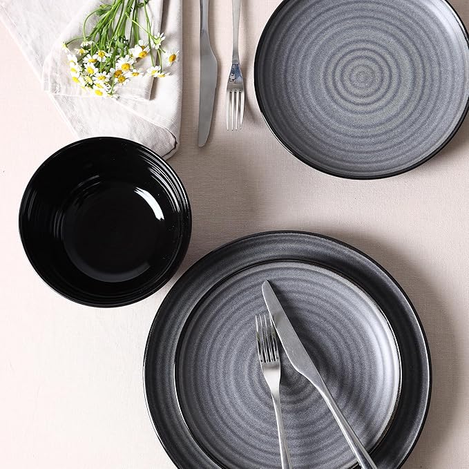 Stone Lain Dua 4-Piece Salad Plate Set Stoneware Black