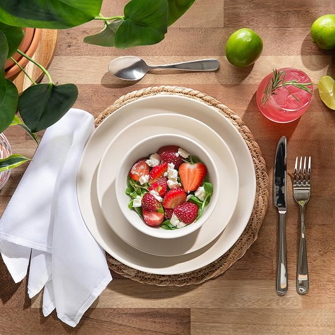 Larder &amp Vine 12-Piece Melamine Dinnerware Set: Durable Lightweight Break-Resistant Plates &amp Bowls – Stylish Non-Toxic Dishwasher Safe – Ideal for Everyday Use Indoor &amp Outdoor Dining