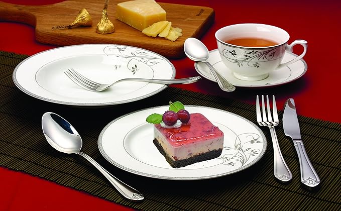 Lorenzo 57 Piece Elegant Bone China Service for 8 Viola Dinnerware Sets Silver