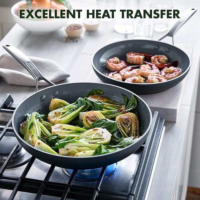 GreenPan Paris Pro Hard Anodized Healthy Ceramic Nonstick 11 Piece Cookware Pots and Pans Set with Stainless Steel Lids PFAS-Free Dishwasher Safe Grey