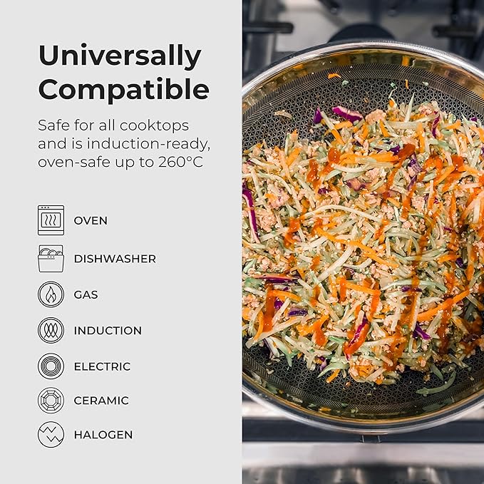 Black Cube Hybrid Cookware Set - 6 Piece Stainless Steel Non Stick Quick Release Fry Pan Set with Lids - 8 11 12.5 Pans - Oven &amp Dishwasher Safe - Induction Suitable