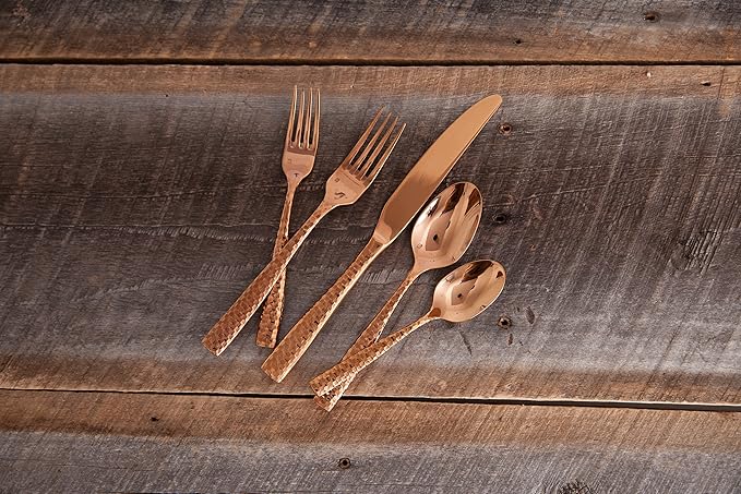 Fortessa Lucca Faceted 18/10 Stainless Steel Flatware 20 Piece Place Setting Service for 4 Rose Gold