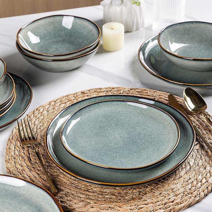 AmorArc Ceramic Dinnerware SetsHandmade Reactive Glaze Stoneware Plates and Bowls SetsHighly Scratch Resistant | Dishwasher &amp Microwave Safe Dishes SetService for 4 (12pc)