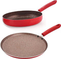 Nirlon Red Stone Induction and Gas Compatible Non Stick Aluminium 2 Piece Cookware Set [1 Flat Roti Tawa 26cm|1 Fry Pan 24cm - 1.5 Liter]