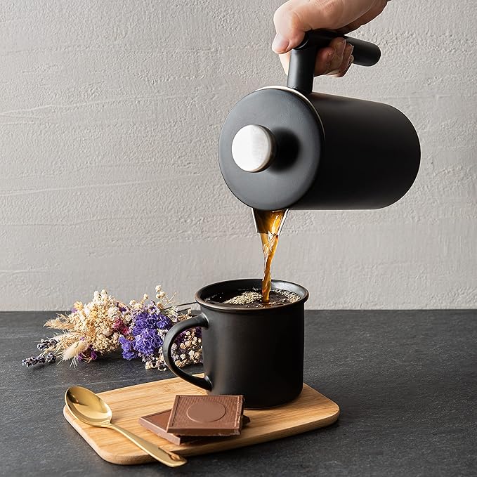 Mixpresso Black Stainless Steel French Press Coffee Maker 26 Oz 770 ml Double Wall Insulated French Press Stainless Steel Easy Clean Tea Brewer Easy Press Durable Metal Coffee Press