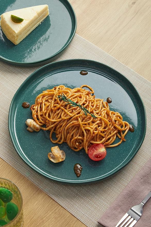 Ceramic Dinnerware Set for 4Reactive Glaze Plates and Bowls SetsMicrowave SafeChip-Resistant Dish SetPerfect for Modern DiningFarmhouse Style (Forest Green Service for 4 (12pcs))