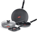 Sumeet NonStick Musta Cookware Set (Mini Multi Snack Maker - 4 Cavity -19.5cm + Frypan with Glass Lid - 1.5Ltr - 22Cm Dia + Tapper pan - 0.6Ltr - 20Cm Dia + Conceve/Roti Tawa - 28Cm Dia)