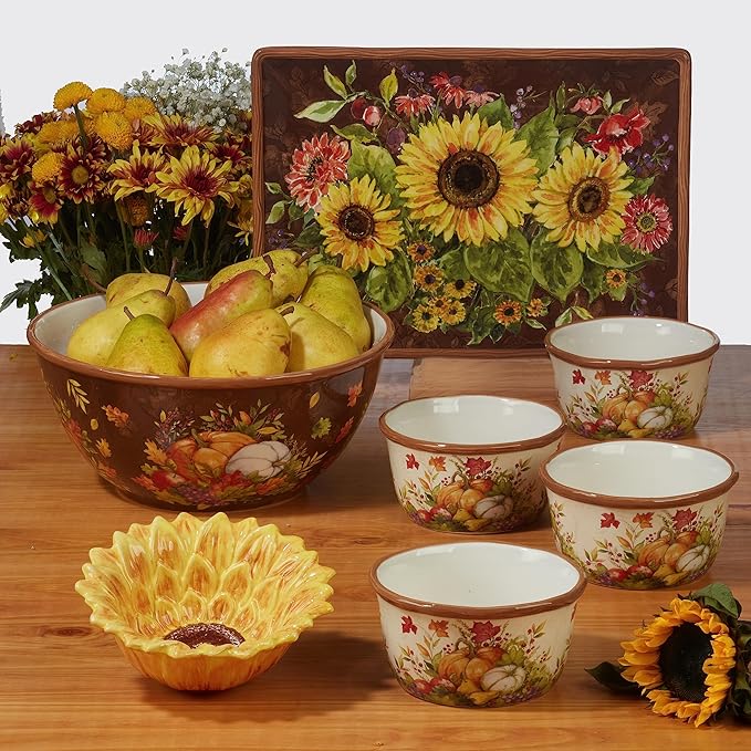 Harvest Blessings 16-Piece Ceramic Dinnerware Set Service for 4 – Celebrate the season with charming autumn motifs perfect for everyday dining fall gatherings and festive Thanksgiving tables