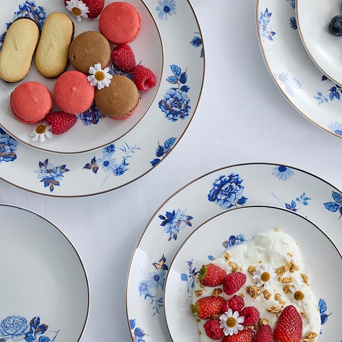 Stone Lain Viola 24-Piece Dinnerware Set Porcelain Plates and Bowls Set Dish Set for 8 Microwave and dishwasher Safe Blue