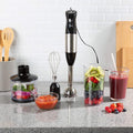 6-Speed Immersion Blender - 4-in-1 Hand Mixer with Whisk Food Processor Cup and 32oz Beaker for Soup Smoothies and More by Classic Cuisine (Black)