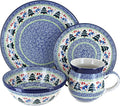 Blue Rose Polish Pottery - Blue Winter Bells 4 PC Place Setting - Service for 1-1 Place Setting - Ceramic Dinnerware Set Unique Christmas Gift &amp Festive Tableware