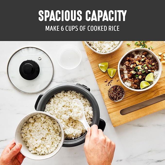 GreenLife Rice Cooker with Removable PFAS-Free Ceramic Nonstick Pot 3-Cups Uncooked/6-Cups Cooked Grains &amp Oatmeal Multicooker Compact One-Switch Design Auto Keep Warm Easy Clean Black