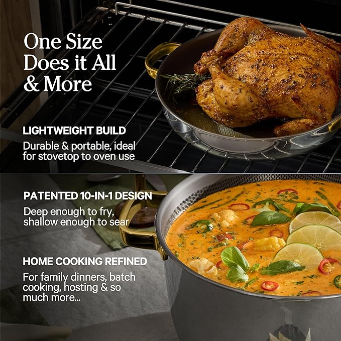 Our Place Titanium Pro Cookware Duo | 6-Piece Tri-Ply Titanium Cookware Set with Always Pan Pro &amp Perfect Pot Pro | Non-Toxic No-Coating Nonstick | Induction &amp Oven-Safe up to 750°F | Gold