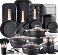 CAROTE 44pcs Pots and Pan Set Nonstick Cookware Sets Cooking Set Non Stick Induction Cook Ware with Bakeware Set Kitchen Knife Set