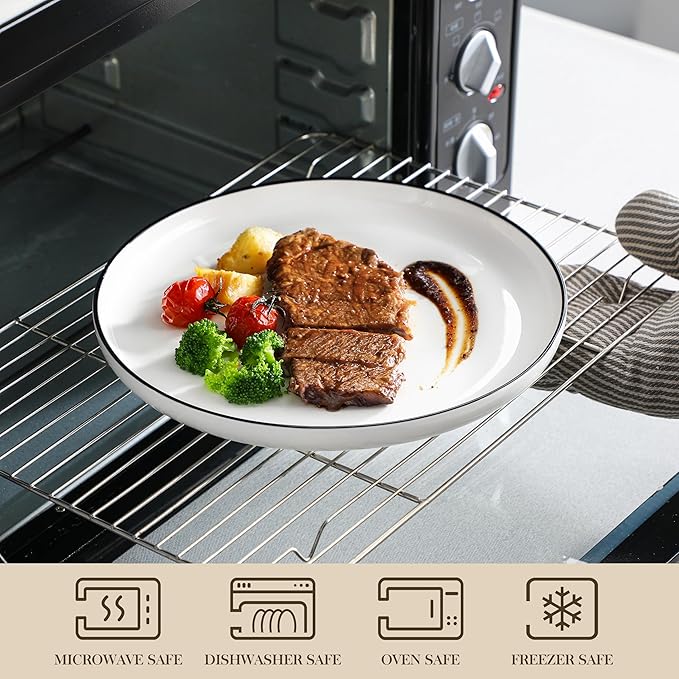 MALACASA Plates and Bowls Sets 24 Pieces Modern Porcelain Dinnerware Set for 6 Ceramic Dishware Dishes White Kitchen Dinner Dining Ware Set wtih Black Rim Microwave and Dishwasher Safe Series LUNA