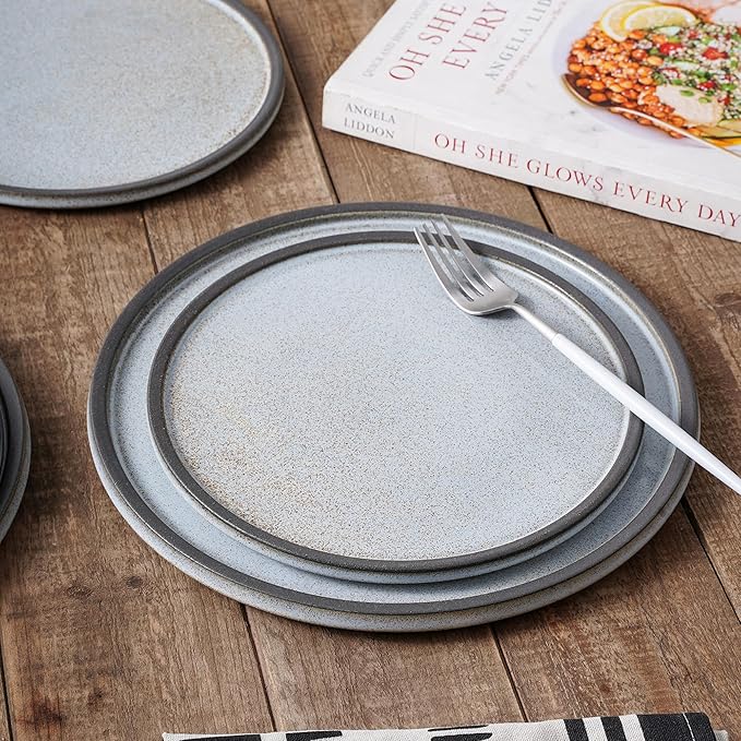 Stone Lain Vince Stoneware Reactive Glaze Dinnerware Set 16 Piece Service for 4 Gray