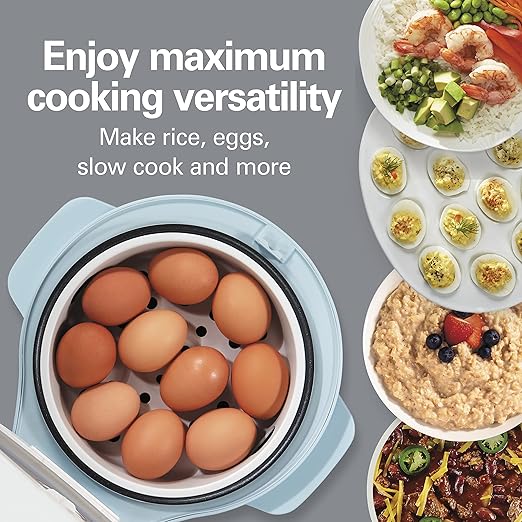Hamilton Beach Digital Programmable Rice Cooker &amp Food Steamer12 Cups Cooked (6 Uncooked) with Slow Cook &amp Hard-Boiled Egg Functions Steam &amp Rinse Basket Blue (37561)